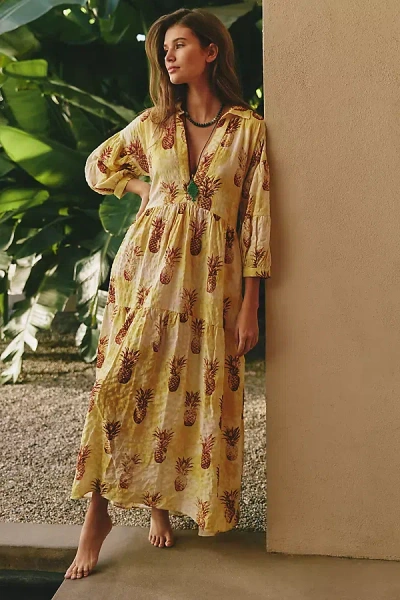 Celandine The Carolita Printed Tiered Shirt Dress By  In Yellow