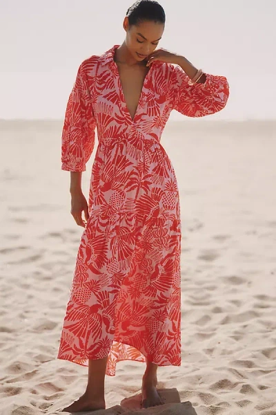 Celandine The Carolita Printed Tiered Shirt Dress By  In Red