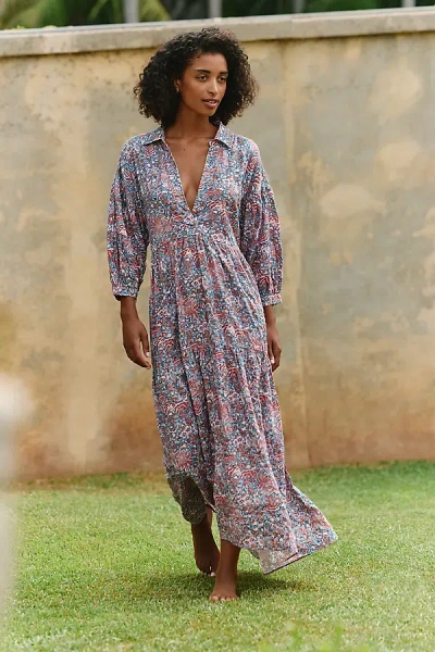 Celandine The Carolita Printed Tiered Shirt Dress By  In Blue