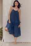 Celandine Tie-strap Ruffled Gauze Wide-leg Jumpsuit In Blue