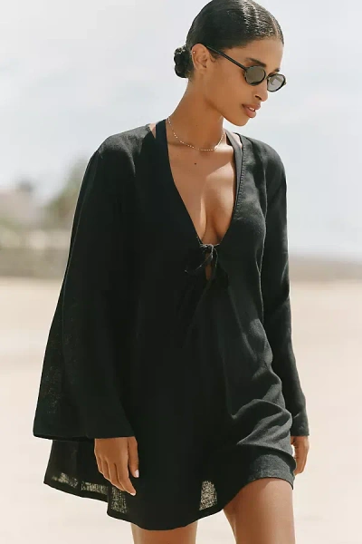Celandine Tie-front Mini Dress In Black