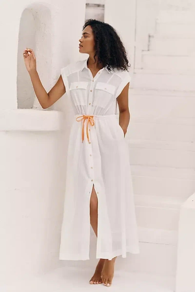 Celandine Tie-waist Shirt Dress In White