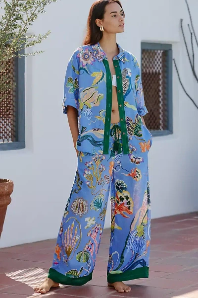 Celandine X Sarah Gordon Linen Blend Wide-leg Pants In Blue