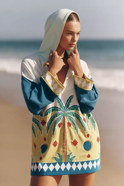 Celandine X Tigre Indigo Embroidered Poncho Top In Blue