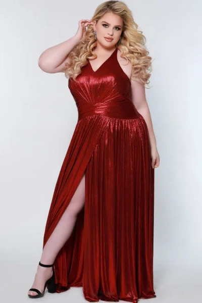 Celebrations By Sydneys Closet A-line Plus Size Metallic Formal Dress In Crimson