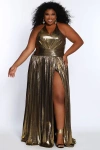 Celebrations By Sydneys Closet A-line Plus Size Metallic Formal Dress In Gold