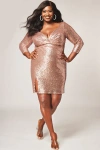 Celebrations By Sydneys Closet Celebrations By Sydney's Closet Long Sleeve Sequin V-neck Plus Size Party Dress In Rose Gold