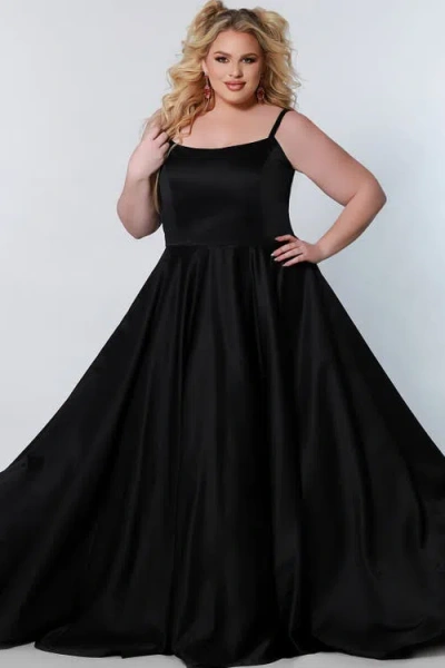 Celebrations By Sydneys Closet Celebrations By Sydney's Closet Scoop Neck Spaghetti Strap Plus Size A-line Gown In Black