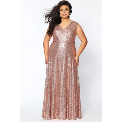 Celebrations By Sydneys Closet Celebrations By Sydney's Closet V-neck Plus Size Sleeveless Sequin Maxi Dress In Rose Gold