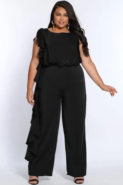 Celebrations By Sydneys Closet Plus Size Crepe Ruffle Jumpsuit In Black