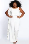 Celebrations By Sydneys Closet Plus Size Crepe Ruffle Jumpsuit In Ivory