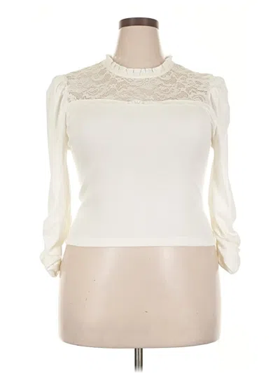 Pre-owned Celebrity Pink 3/4 Sleeve Top Ivory Mock Neckline Tops