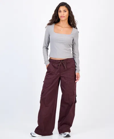 Celebrity Pink Juniors' Butter Twill Wide-leg Cargo Pants In Gray