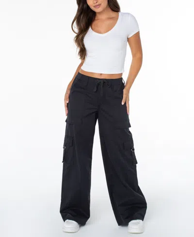 Celebrity Pink Juniors' Butter Twill Wide-leg Cargo Pants In Stretch Limo