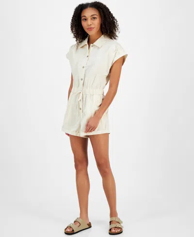 Celebrity Pink Juniors' Button-front Romper In Sand