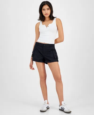 Celebrity Pink Juniors' Cargo Cuffed Shorts In Black