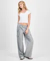 Celebrity Pink Juniors' Cargo Strap Wide-leg Pants