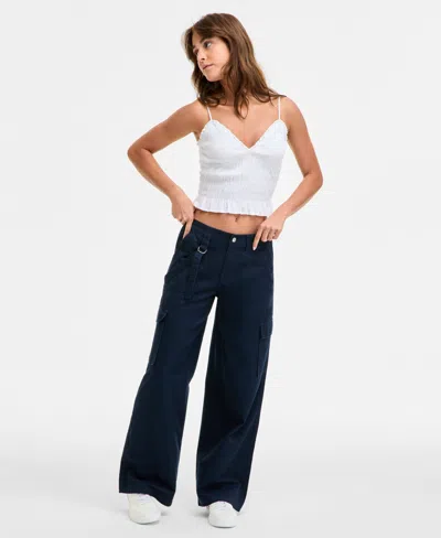 Celebrity Pink Juniors' Cargo Strap Wide-leg Pants