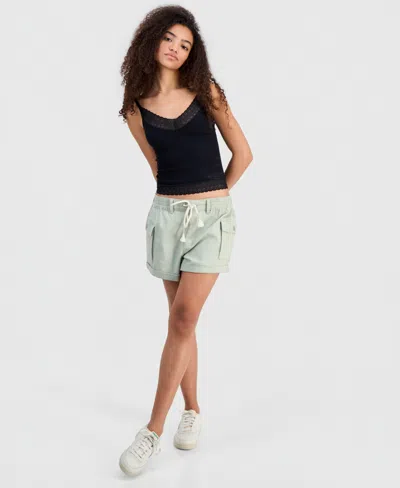 Celebrity Pink Juniors' Cargo-pocket Drawstring Shorts In Black