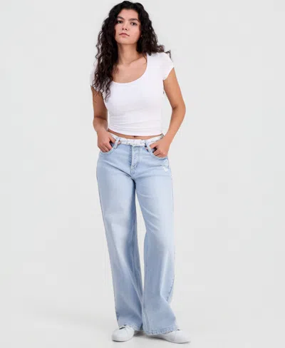 Celebrity Pink Juniors' Contrast-waistband Wide-leg Jeans In Blue