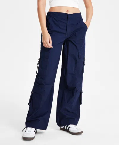 Celebrity Pink Juniors' Cotton High-rise Baggy Cargo Pants In Navy