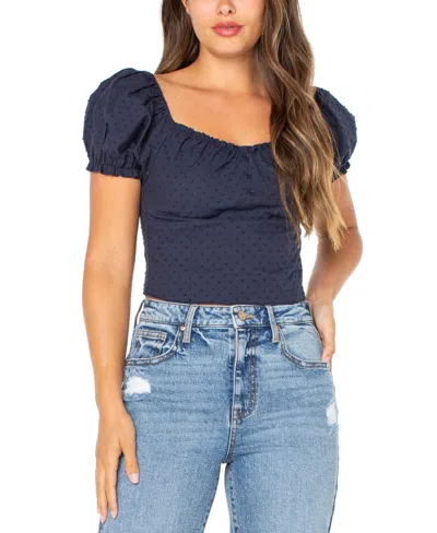 Celebrity Pink Juniors' Cropped Puff-sleeve Top In Navy Blazer