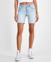 Celebrity Pink Juniors' Cuffed Hem Bermuda Denim Shorts In Cool Hand