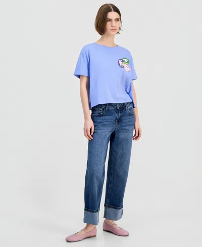 Celebrity Pink Juniors' Cuffed Straight-leg Jeans In Blue