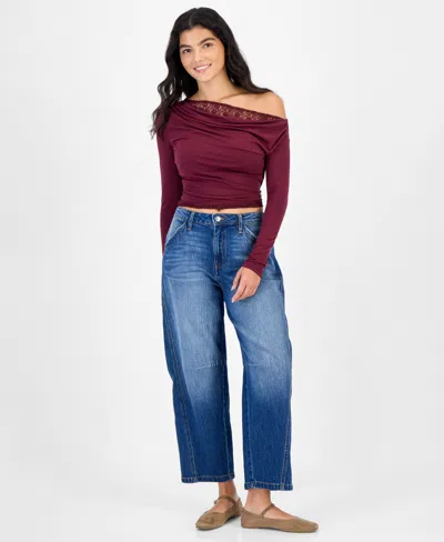 Celebrity Pink Juniors' Curved Seams Barrel-leg Jeans In Blue