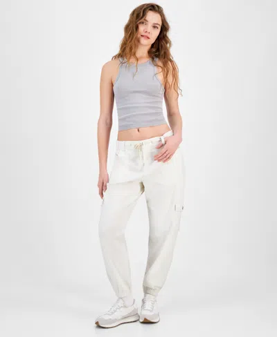 Celebrity Pink Juniors' Denim Cargo Joggers In Cream