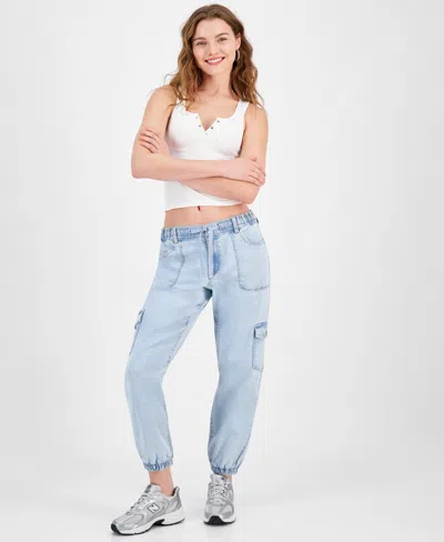 Celebrity Pink Juniors' Denim Cargo Joggers In Light
