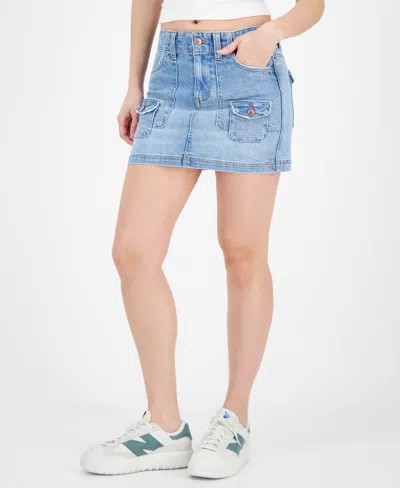 Celebrity Pink Juniors' Denim Mini Cargo Skirt In Light Wash