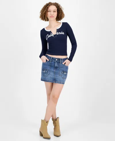 Celebrity Pink Juniors' Denim Mini Cargo Skirt In Medium Wash