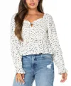 Celebrity Pink Juniors' Ditsy-print Ruffle-trim Babydoll Top In White