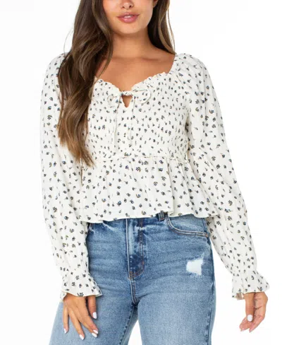 Celebrity Pink Juniors' Ditsy-print Ruffle-trim Babydoll Top In White