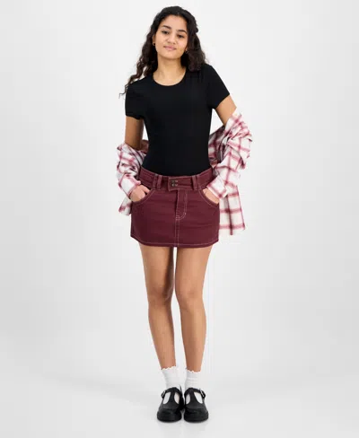 Celebrity Pink Juniors' Double-button Contrast-stitch Mini Skirt