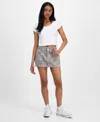 Celebrity Pink Juniors' Double-button Mini Denim Skirt In Animal Print