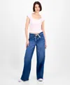 Celebrity Pink Juniors' Drawstring-waist Wide-leg Jeans In Blue