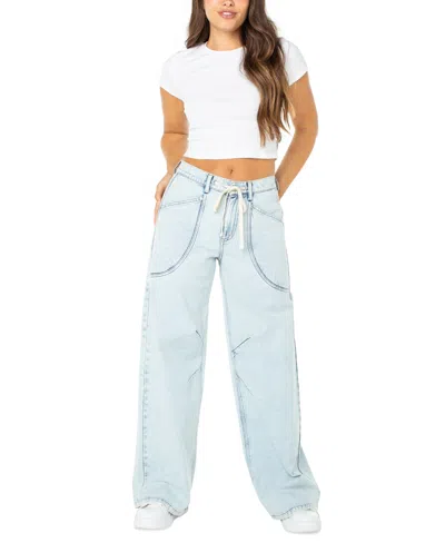 Celebrity Pink Juniors' Drawstring-waist Wide-leg Jeans In Faint Smile