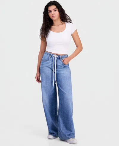Celebrity Pink Juniors' Drawstring-waist Wide-leg Jeans In Blue