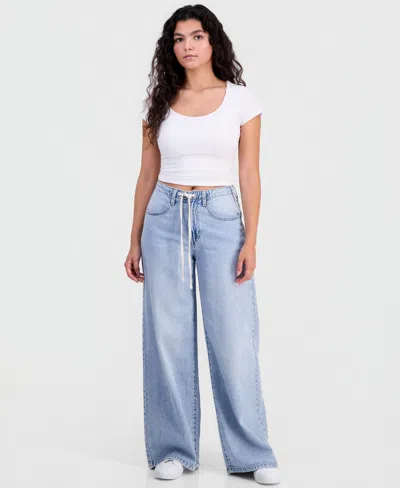 Celebrity Pink Juniors' Drawstring-waist Wide-leg Jeans In Blue