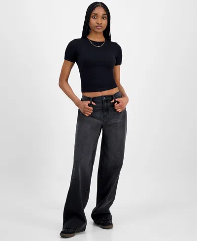 Celebrity Pink Juniors' Elastic-back Wide-leg Jeans In Black