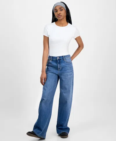 Celebrity Pink Juniors' Elastic-back Wide-leg Jeans In White