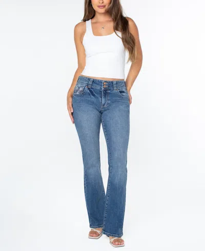 Celebrity Pink Juniors' Embroidered Flap-pocket Flare-leg Jeans In Blue