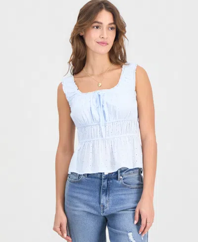 Celebrity Pink Juniors' Eyelet Embroidered Cotton Sleeveless Top In Blue