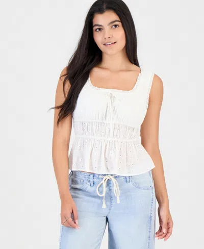 Celebrity Pink Juniors' Eyelet Embroidered Cotton Sleeveless Top In White