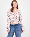 Celebrity Pink Juniors' Floral-print Ruffle-hem Peasant Top In White