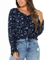 Celebrity Pink Juniors' Floral-print Ruffle-hem Peasant Top In Blue