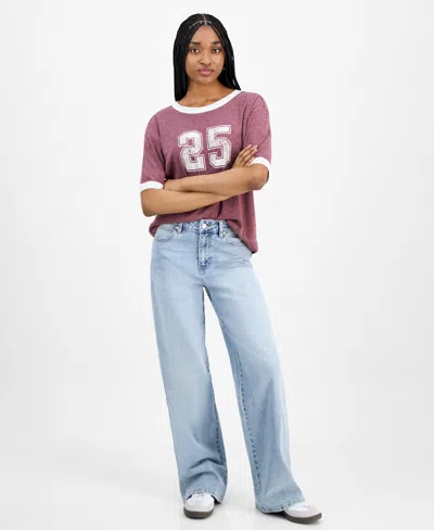 Celebrity Pink Juniors' High Rise Baggy Wide-leg Curvy Jeans In Blue