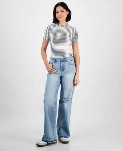 Celebrity Pink Juniors' High Rise Baggy Wide-leg Curvy Jeans In Gauntlet